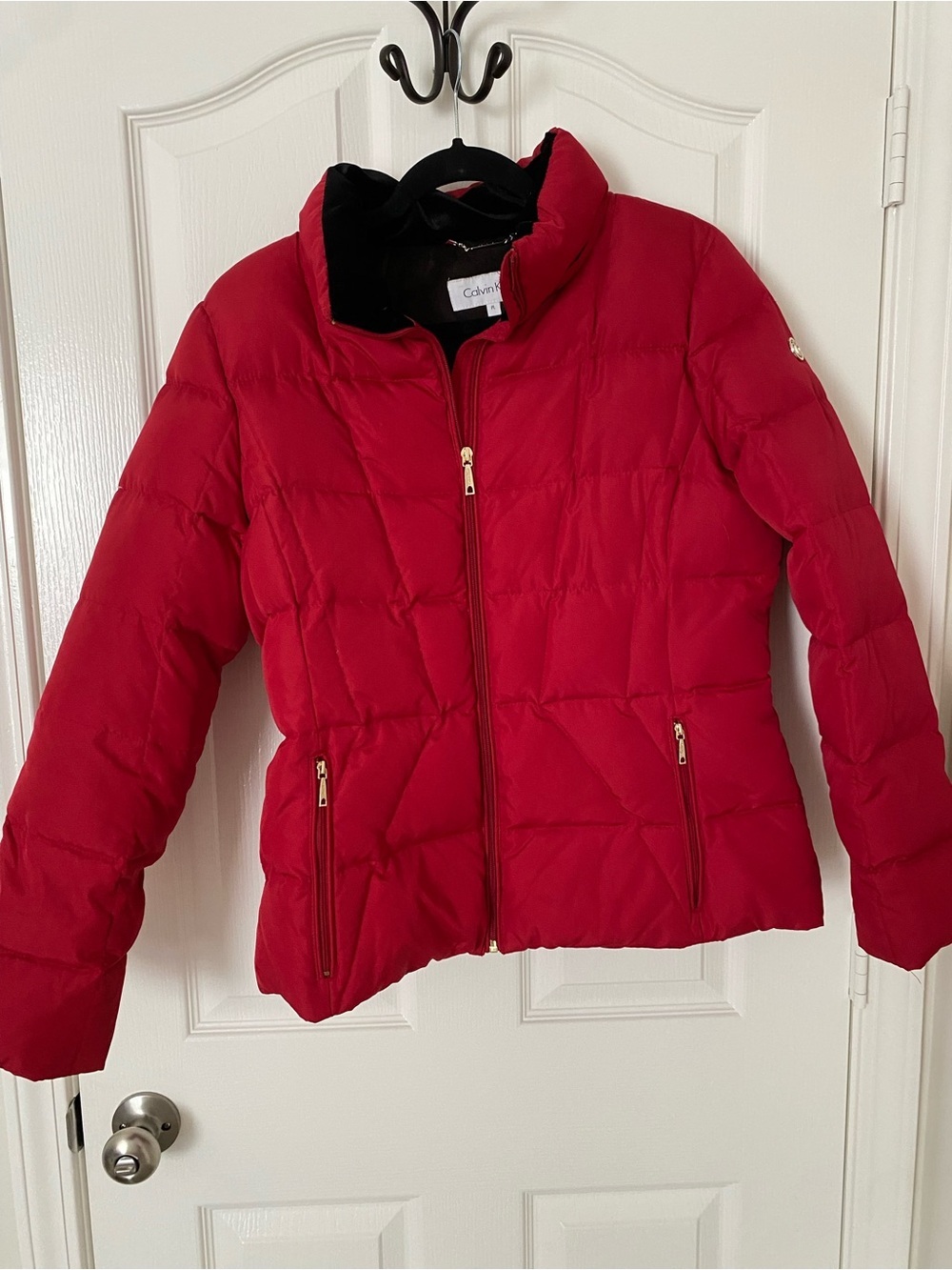 Calvin Klein Red Quilted Puffer Jacket with Hood